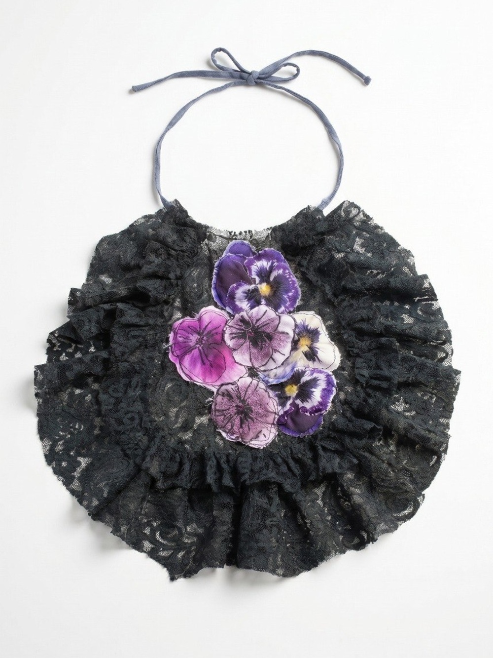 Dark Grey Lace Jabot with Purple Floral Applique